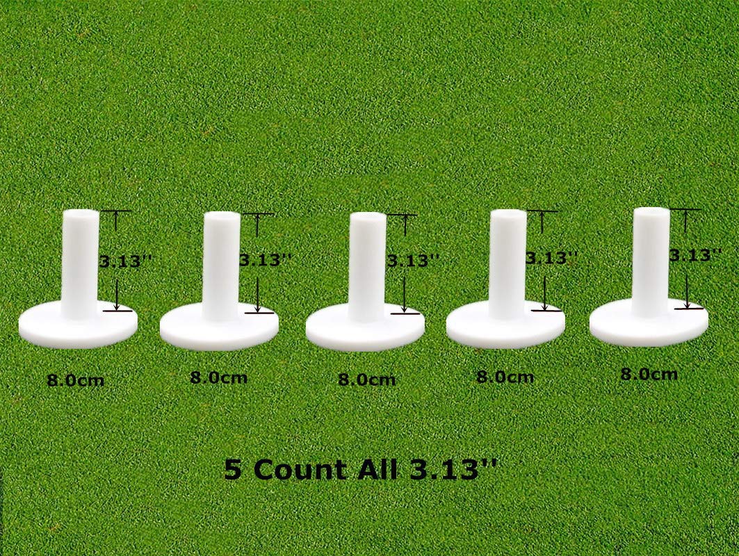 FINGER TEN Golf Rubber Tees for Driving Range Mats Value 5 Pack, Durable for Practice Mat Top Holder Indoor Outdoor (White, 5 Pack All 3.13'')