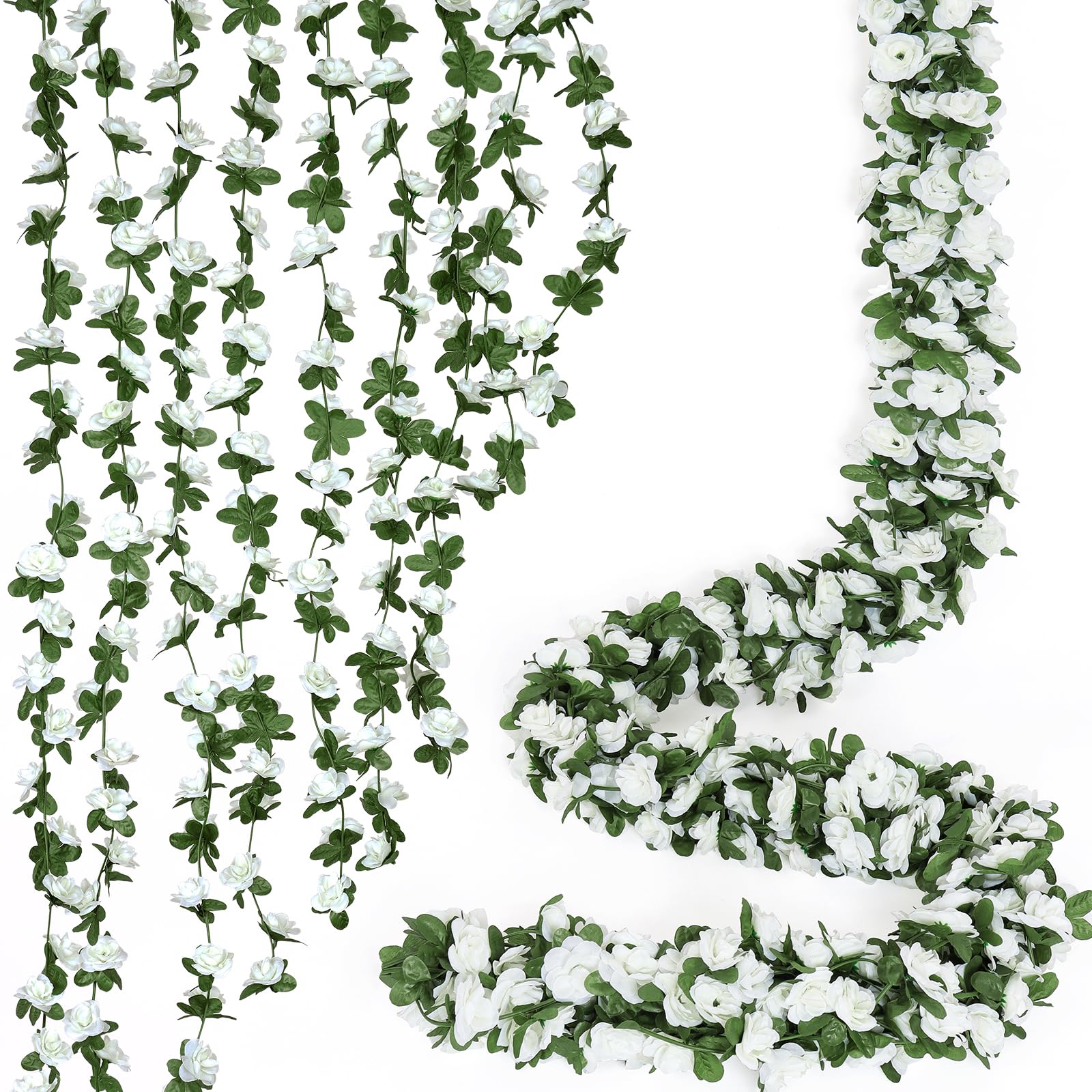 Photo 1 of KHOYIME 18 Pack 144 FT Artificial Flower Garland, Fake White Roses Vines Silk Flowers Faux Plastic Outdoor Hanging Floral Ivy Garland Decoration for Wedding Arch Bedroom Home Wall Backdrop Room Decor
