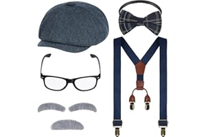 mifengda Kids Old Man Costume 100 Day of School Grandpa Costume for Boys 1920s Old Man Outfit Halloween Costume Dress Up