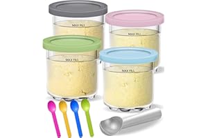 GROPECAN Creami Pints and Lids for Ninja - 4 pack Creamy Icecream Containers Cups Jars Tubs Canisters Set, Smoothie Pot Compatible with NC299AMZ & NC300s Series Creamer Ice Cream Maker Machine Accessories