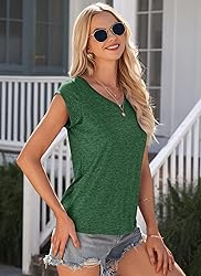 AUSELILY Womens Cap Sleeve T-Shirt Casual Loose Fit