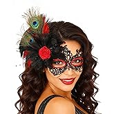 Campsis Masquerade Mask, Feather Masquerade Ball Mask, Rhinestone Party Lace Masks for Women