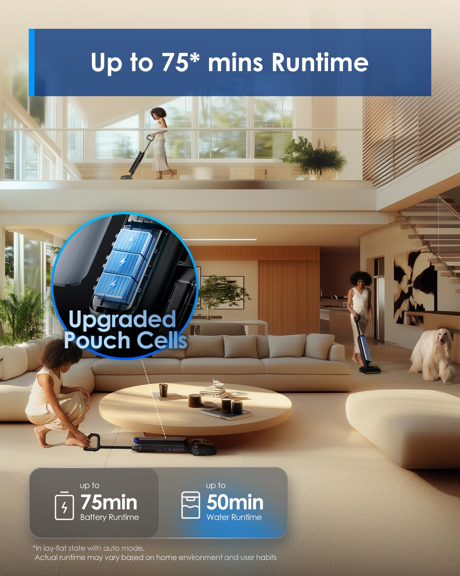 Tineco Floor One S9 Artist Pro Aspiradora en seco y húmedo, succión de 22 kPa, SmoothDrive de 360°, diseño antienredos, secado rápido a 185°F, tiempo de ejecución de 75 minutos, limpieza de doble borde, posición plana de 180°