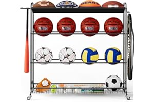 Dicasser Basketball Organizer Rack Rolling Sports Equipment Storage with Wheels,Black