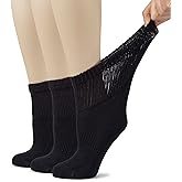 Hugh Ugoli Women's Cotton Diabetic Ankle Socks, Wide, Loose, Stretchy, Seamless Toe, Non Binding Top Semi Cushion, 3-6 Pairs