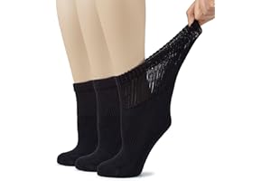 HUGH UGOLI Women's Cotton Diabetic Ankle Socks, Wide, Loose & Stretchy, Seamless Toe, Non Binding Top, Semi Cushion, 3 Pairs