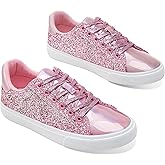 AISFAES Glitter Sparkly Low Top Sequins Lace Up Tennis Shoes Comfort Bling Fashion Shiny Walking Shoes