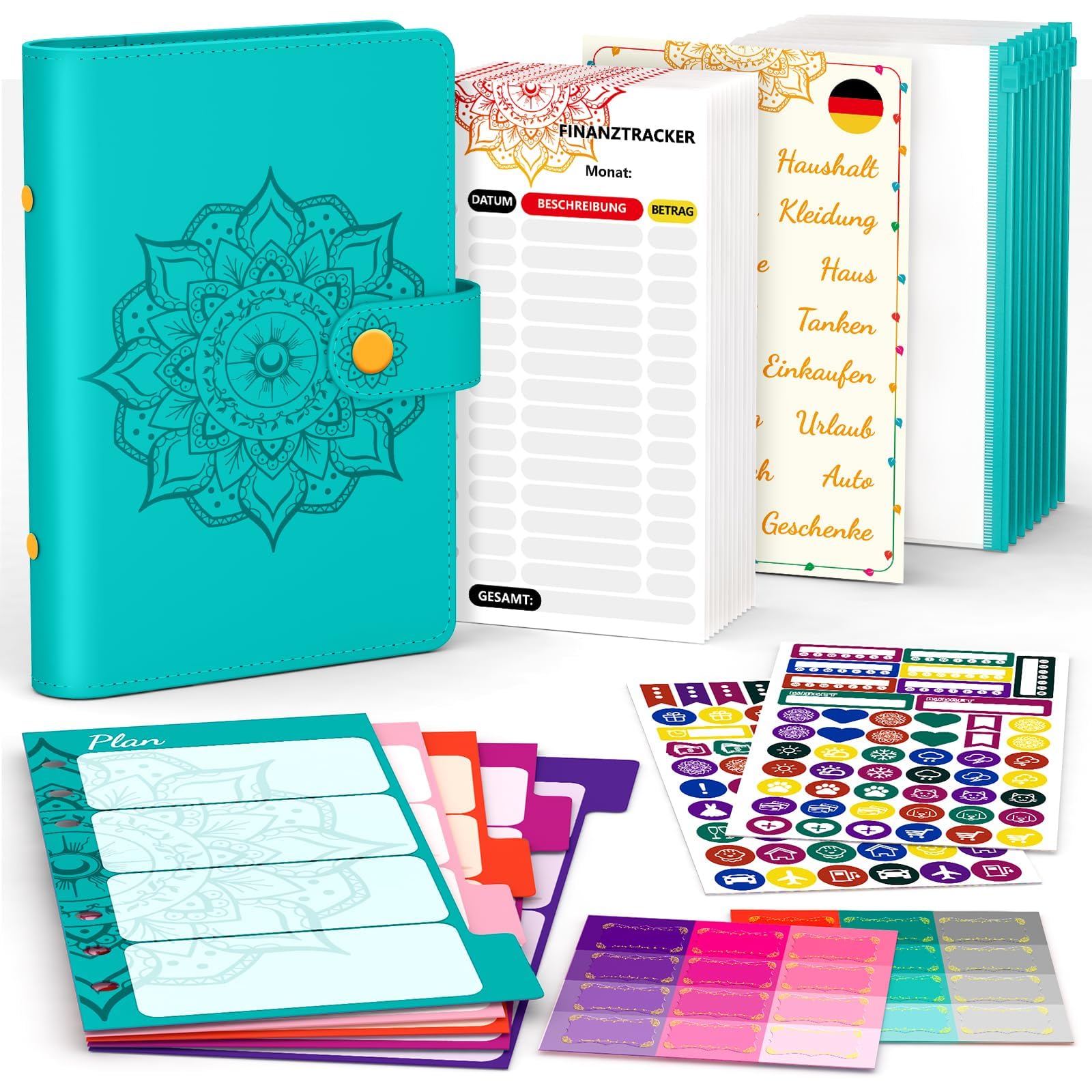 Budget Planner, German A6, Financial Planner, Household Book for Enter, Savings Book for Money, Budget Planner, Money Saving Folder, Budget Binder, Money Organiser, Personal Organiser (Turquoise)