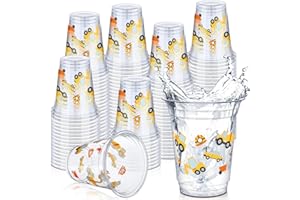 Uiifan 50 Pcs Construction Cups Construction Birthday Party Supplies 12 oz Theme Plastic Cups Disposable Dump Truck Traffic Glasses for Home Birthday Party Favors Supplies Decoration(Stylish)