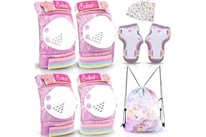 TOUTSEUL Girls Knee Pads and Elbow Pads Set Kids Unicorn Protective Gear for Roller Skates Cycling BMX Bike Skateboard Inline Rollerblading, Skating Skatings Scooter Riding Sport (Pink-A)