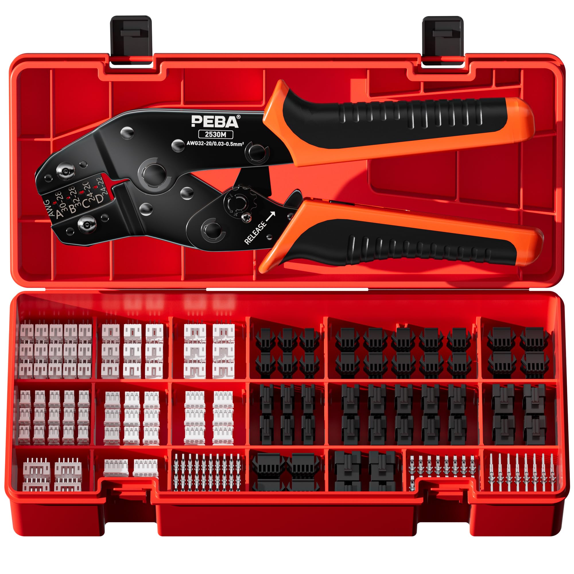 PEBA Crimping Tool and JST Connector Kit - 19 Types of 2.5 mm JST-XH Connectors & JST-SM Contacts and Housings, with Ratchet Micro Pin Crimper for DIY Electronics - Suitable for 0.03-0.5 mm² Wires — image 1