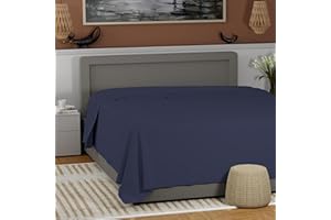 SUPREME ELEGANCE Dark Blue Twin Flat Sheet, 100% Cotton Twin Flat Sheet Only, College Dorm Room Essentials, Breathable & Comfortable, Cool & Crisp Percale Weave Top Bed Sheet (Twin, Dark Blue)