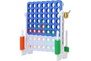 SDADI Height Adjustable Giant 4 in a Row Connect Game, 2-in-1 Jumbo 4-to-Score Game with Ring Toss Game Set, Indoor Outdoor Yard Game Party Game for Kids Adults and Family, White