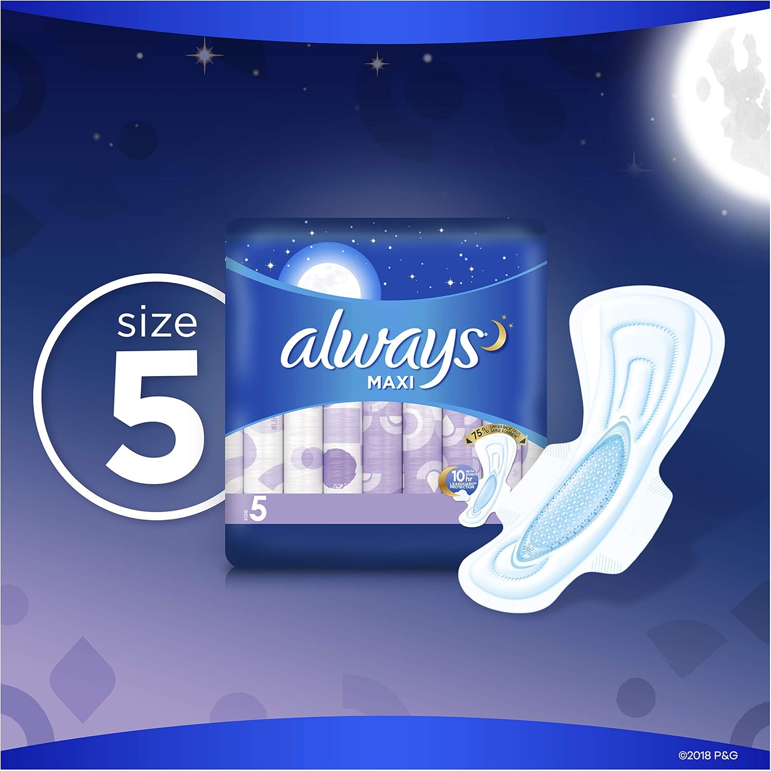 Always Maxi Feminine Pads for Women, Size 5, Extra Heavy Overnight Absorbency, with Wings, Unscented, 36 Count, Pack of 4 (Package May Vary): Health & Personal Care
