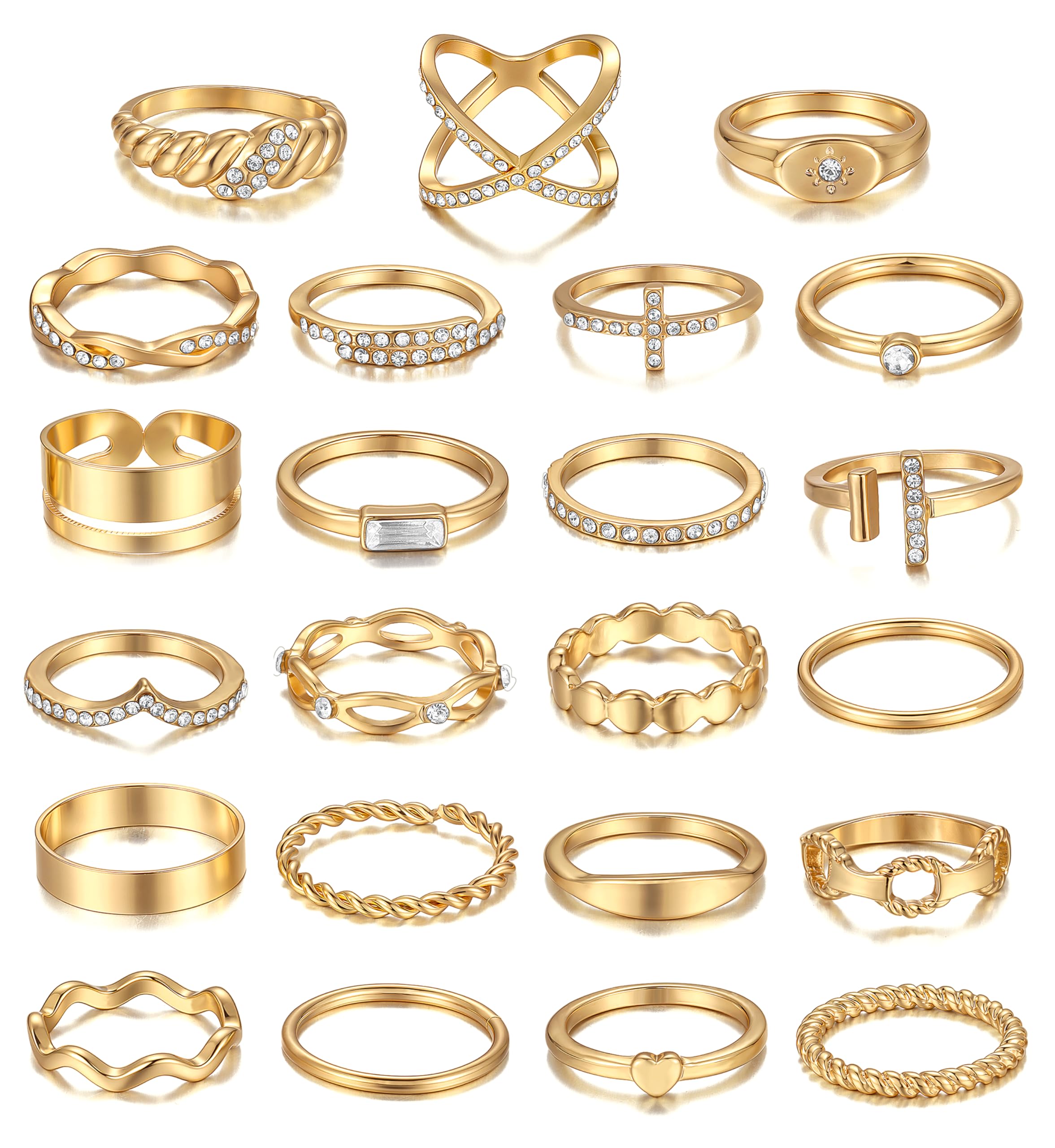 Photo 1 of iF YOU 23 Pcs Gold Knuckle Ring Set for Women, Stackable Finger Midi CZ Rings, Simple Stacking Cute Rings Pack Trendy Stuff Jewelry Gift (23 Gold sparkling rings)