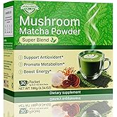 Matcha Powder Single Serving Sticks - Healliance Ceremonial Grade Matcha Powder with Lion's Mane and Ashwagandha for Calm Focus and Antioxidant Support (30 Packets)