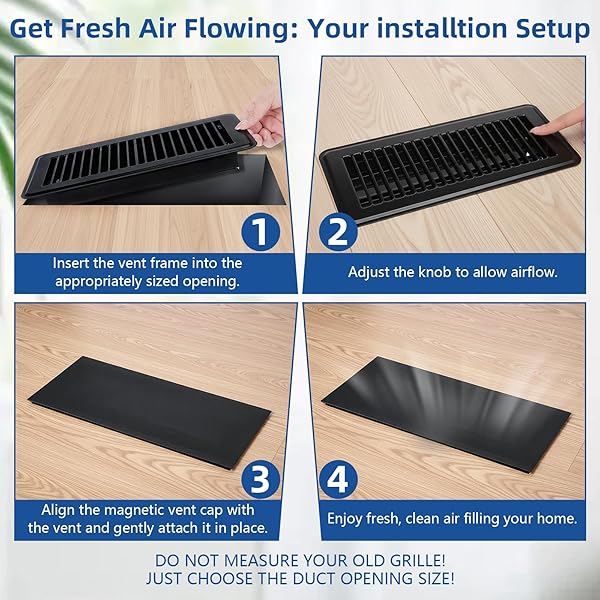 16 PCS 4X10″ FLOOR REGISTER & MAGNETIC VENT COVER SET, 8 MAGNETIC MESH VENT COVERS & 8 HEAVY DUTY METAL WALKABLE FLOOR VENTS WITH DAMPER FOR WALL CEILING HVAC, KEEPS HAIR FOOD DEBRIS OUT, PET PROOF