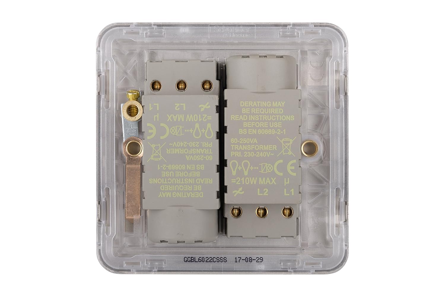 Schneider Electric Lisse Screwless Deco - Double Universal 2 Way Dimmer Light Switch, 250 W/VA, GGBL6022CSSS, Stainless Steel - Image 5
