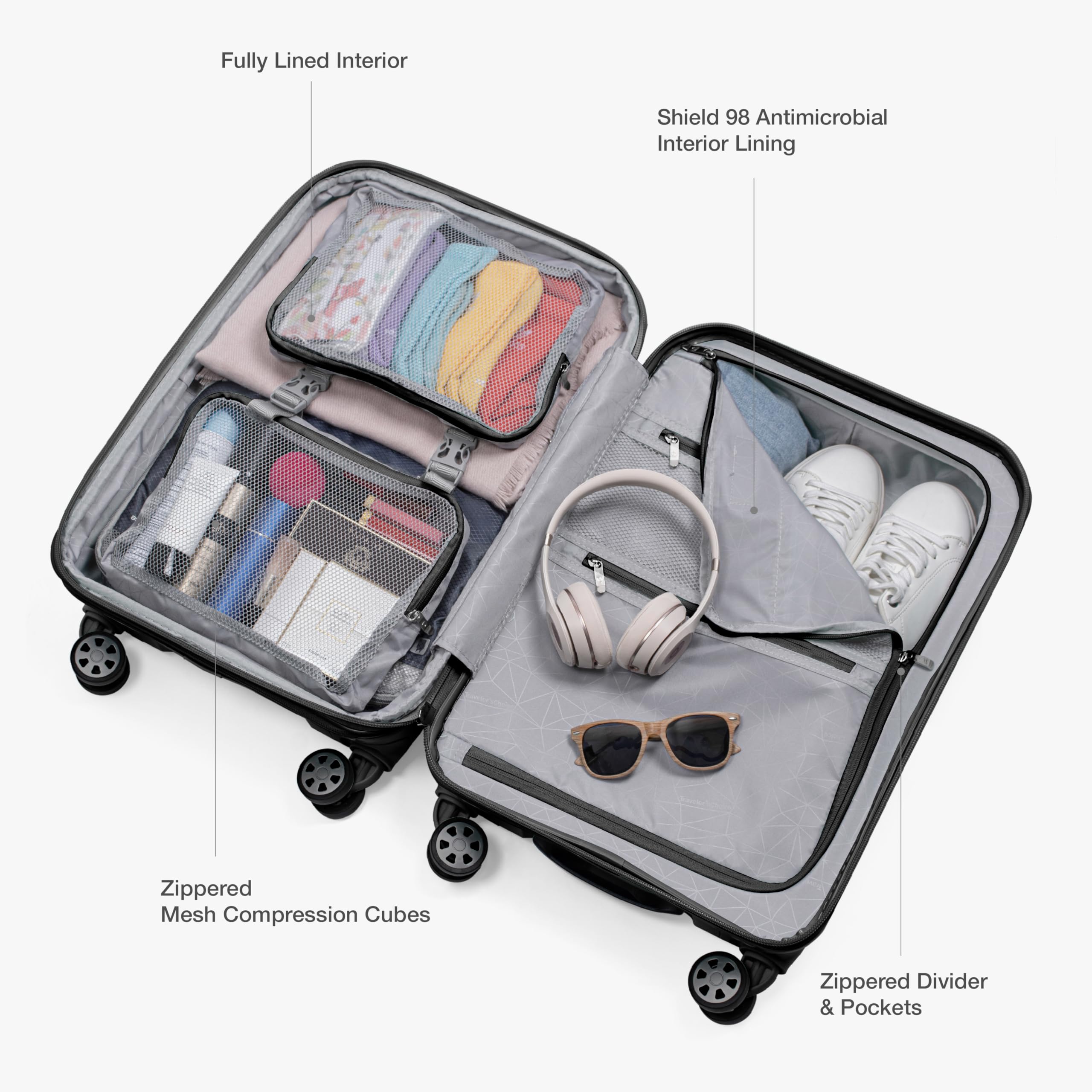 Traveler's Choice Pagosa Indestructible Hardshell Expandable Spinner Luggage, Black, 22-Inch Carry-on
