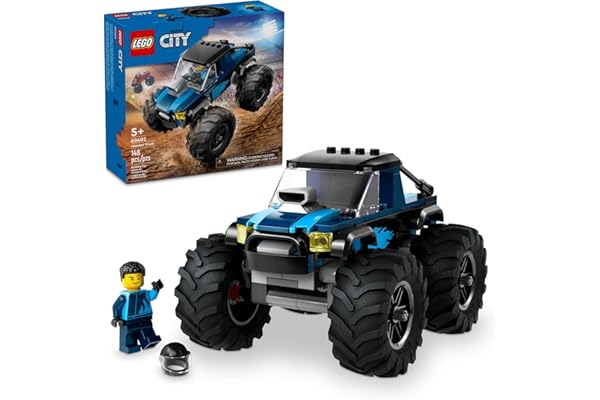LEGO City Blue Monster Truck Off-Road Toy Playset with a Driver Minifigure, Imaginative Toys for Kids, Fun Gift for Boys and
