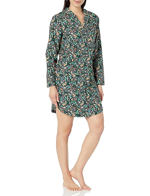 Amazon Essentials Women's Woven Flannel Notch Collar Nightgown (Available in Plus Size), Black Folkloric, Large