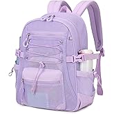 ASKSKY Mesh Backpack Ultra-Lightweight See-Through School Bag with Elastic Rope & Upgraded Shoulder Straps, Breathable Gym & Travel Backpack for Beach Swimming Hiking Sports, Purple