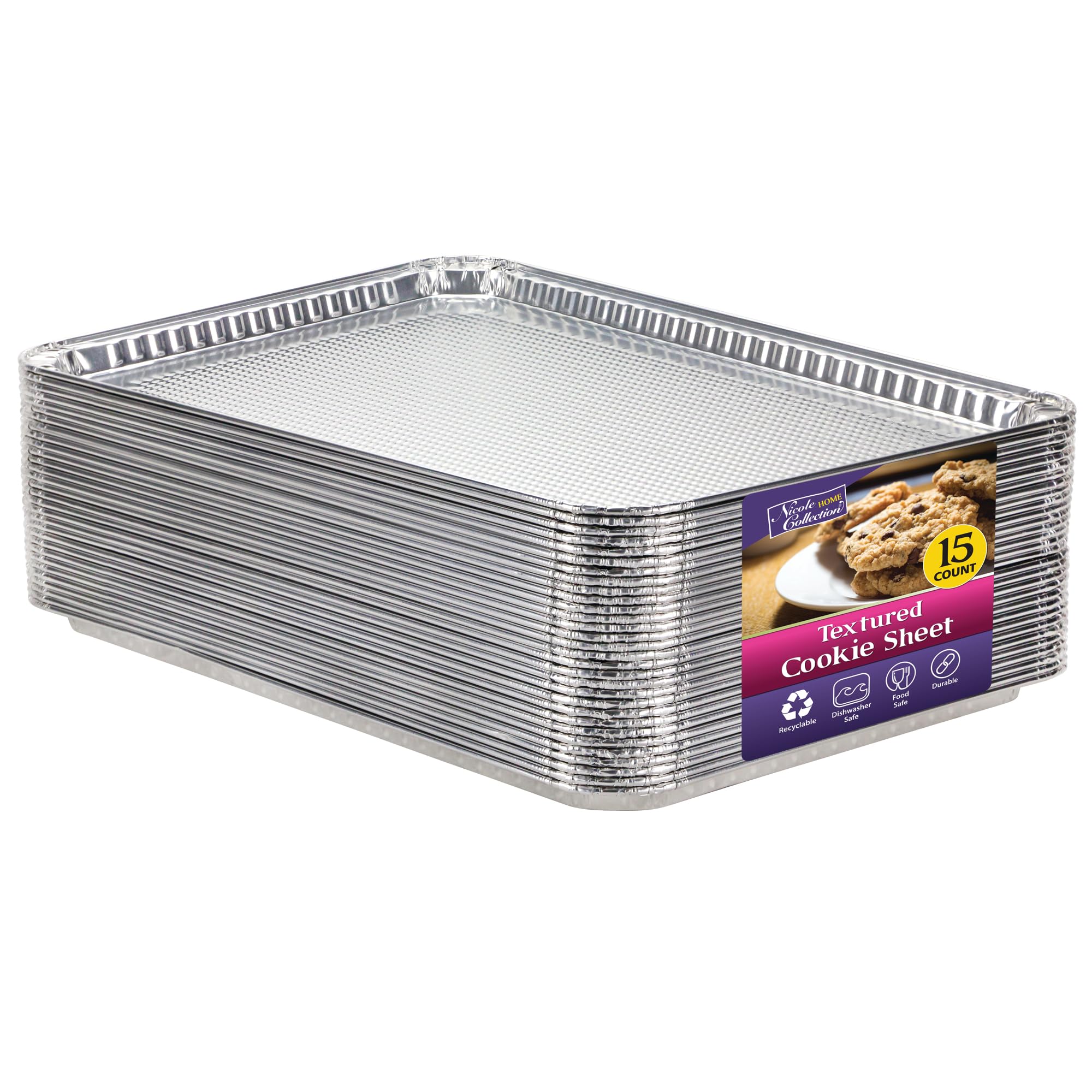 Photo 1 of Aluminum Pans Half Size Textured Cookie Sheet 15 Count Durable Nonstick Baking Sheets 15.87" x 11" - Sheet Pan, Baking Tray, Cookie Sheets, Foil pans, Foil trays, Sheet Baking Pans