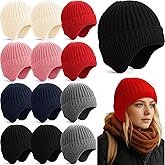 Geyoga 12pack Homeless Care Package Bulk Unisex Winter Knitted Beanies with Ear Flaps Warm Knitted Earflaps Skull Cap Thick Hats Homeless Charity Donation for Men Women