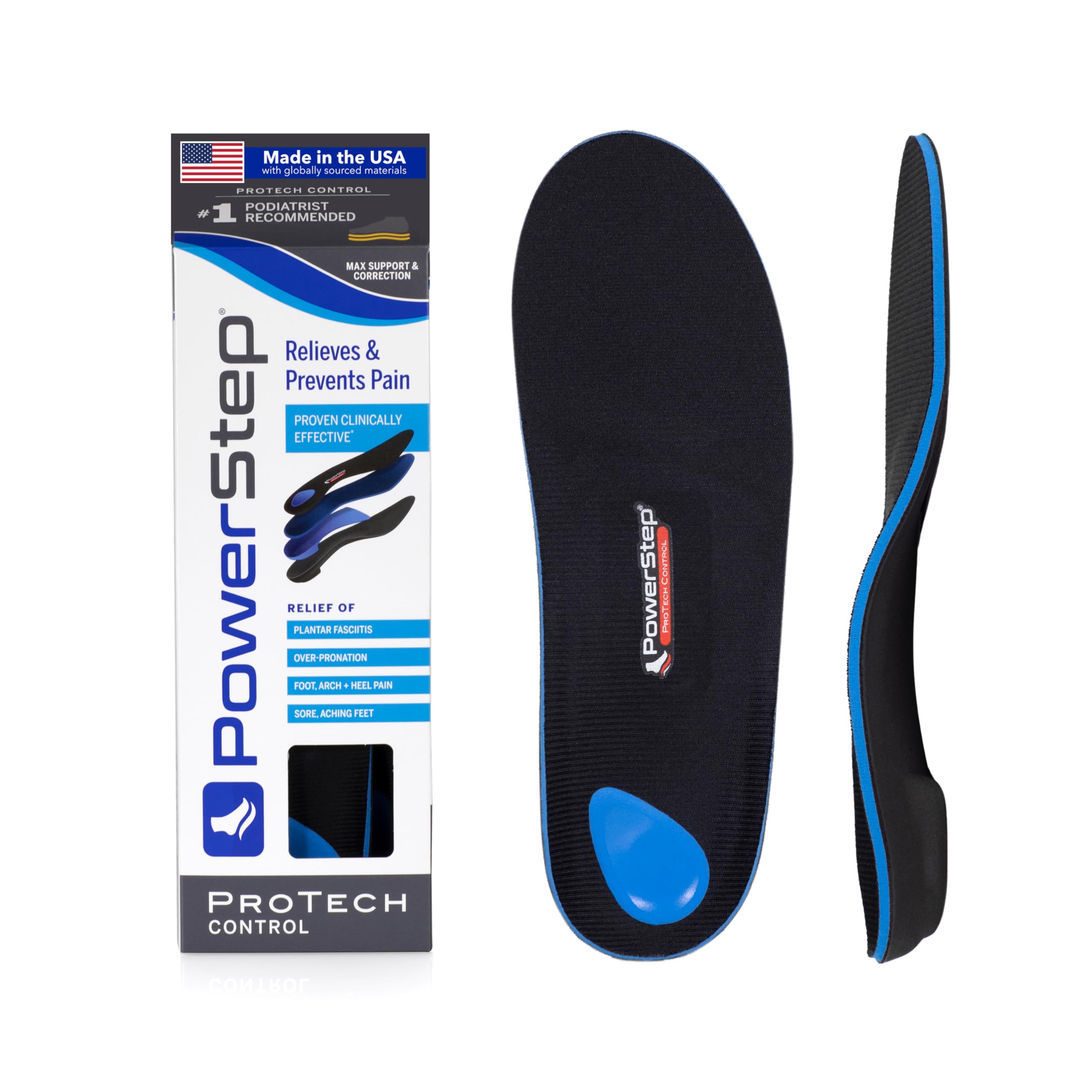 Photo 1 of PowerStep ProTech Control Orthotic Insoles - Medical Grade Arch Support Inserts for Plantar Fasciitis Relief- Made in USA - Maximum Cushioning + ShockAbsorb Orthotic (M 7-7.5 W 9-9.5)