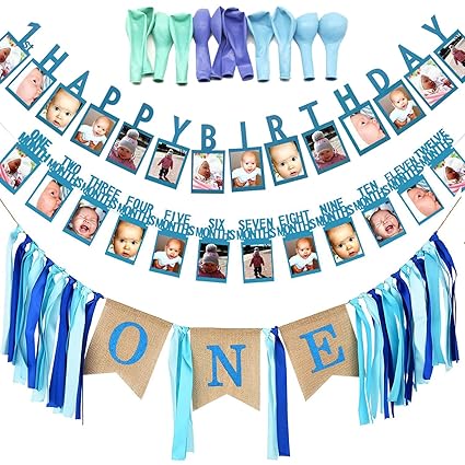 1st Birthday Decoration Seasonsky Blue First Birthday Banner