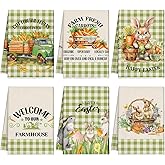 Mixweer 6 Pcs Easter Kitchen Towels Rabbit Bunny Truck Carrot Easter Dish Towels for Bathroom Absorbent Tea Towel for Spring Holiday Kitchen Decor Housewarming Gifts Home Decorations, 16 x 24 Inch