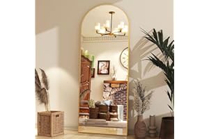 EASLY Arched Full Length Mirror with Stand 65"x24" Full Body Mirror Floor Mirror Standing Hanging or Leaning Wall, Arch Wall Mirror with Stand Aluminum Alloy Frame for Living Room Bedroom Cloakroom,Gold