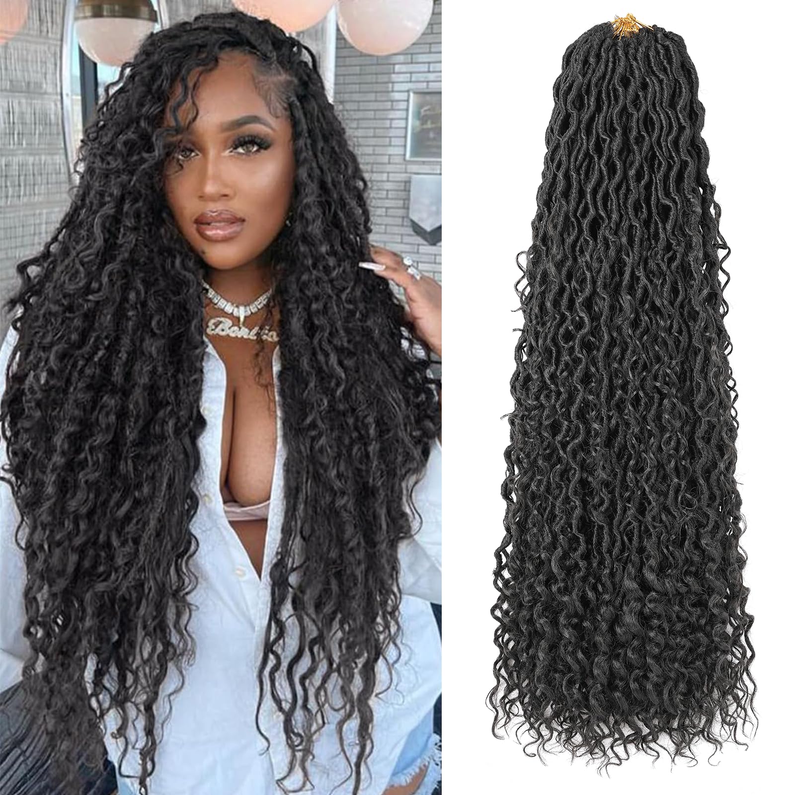 Mscat 30 Incn Goddess Locs Crochet Hair 8 Packs Boho Faux Locs Ombre Synthetic River With Curly Ends Bohemian Soft Crochet Braids Extended (12 Strands/Pack 1 B#)