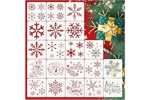 BOQON 20 Pieces Christmas Snowflake Stencil Reusable Stencils Plastic Let it Snow Holiday Stencils for Window Glass DIY Crafts Wall Doormat Wood (20 Snowflakes)