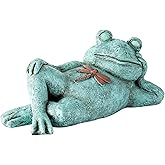 Alpine Corporation 7" Tall Indoor/Outdoor Sleeping Frog with Dragonfly Garden Statue Decoration