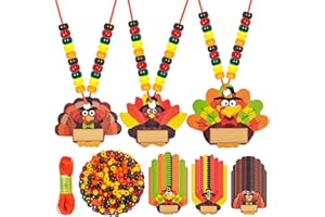 Cinrobiye 24 Sets Thanksgiving Crafts Bulk DIY Thanksgiving Turkey Necklace Craft Kits Fall Turkey Decorations Arts & Crafts for Boys Girls Party Classroom Prizes Activities