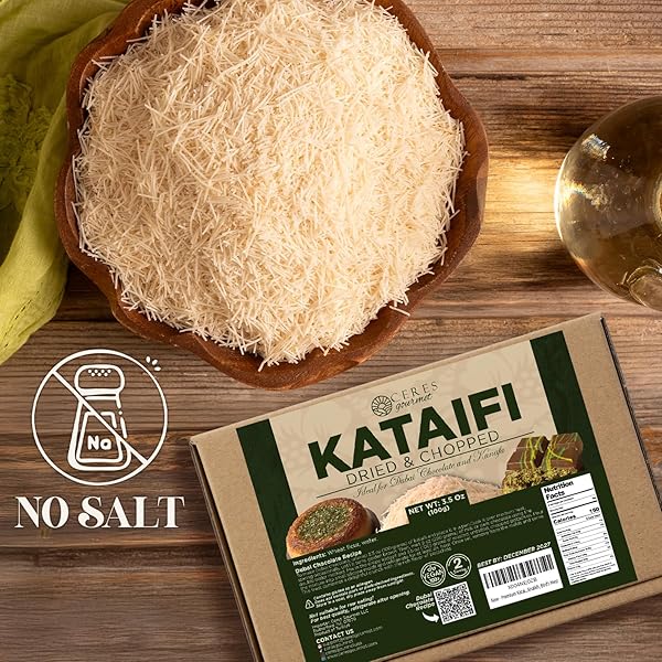 CERES GOURMET DRIED KATAIFI SHREDDED FILLO DOUGH FOR DUBAI CHOCOLATE BAR, PREMIUM TURKISH CHOPPED KADAYIF PASTRY DOUGH INGREDIENT FOR KUNAFA, KNAFEH, AND KATIFI, FRESHLY PACKAGED 100G (3.5 OZ)
