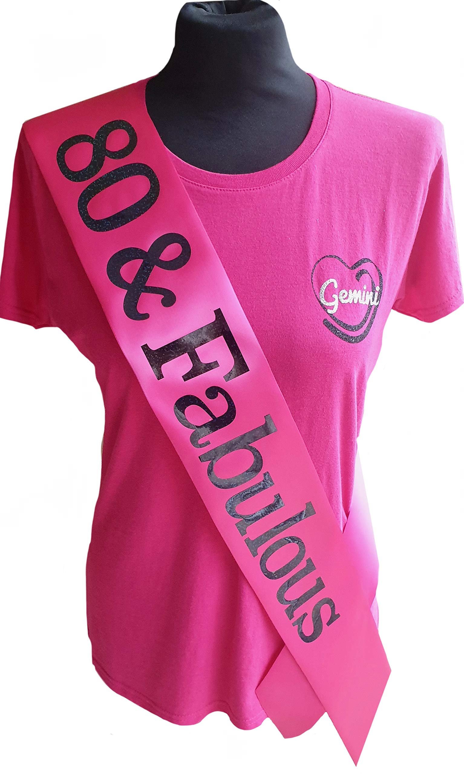 Gemini Ribbons - Pink 80 and Fabulous - 80th Birthday Sash - Holographic - 80th Birthday Party - Womens Mens - Gift