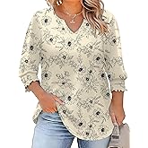 Rapbin Womens Plus Size Tops 3/4 Sleeve Blouses Shirts Casual V Neck Loose Tunic Tops 1X-5X