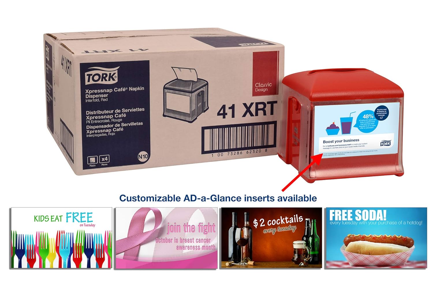 Tork 41XRT Xpressnap Café Napkin Dispenser, Plastic, 6.2" Height x 5.875" Width x 5.