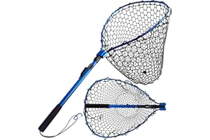 SEASPRO Telescoping Rubber Fishing Nets Lightweight Net Handle Fishing Durable and Foldable with Non-Slip Grip - Freshwater and Saltwater (Blue/Red) Fishpond Large Landing Fish Net