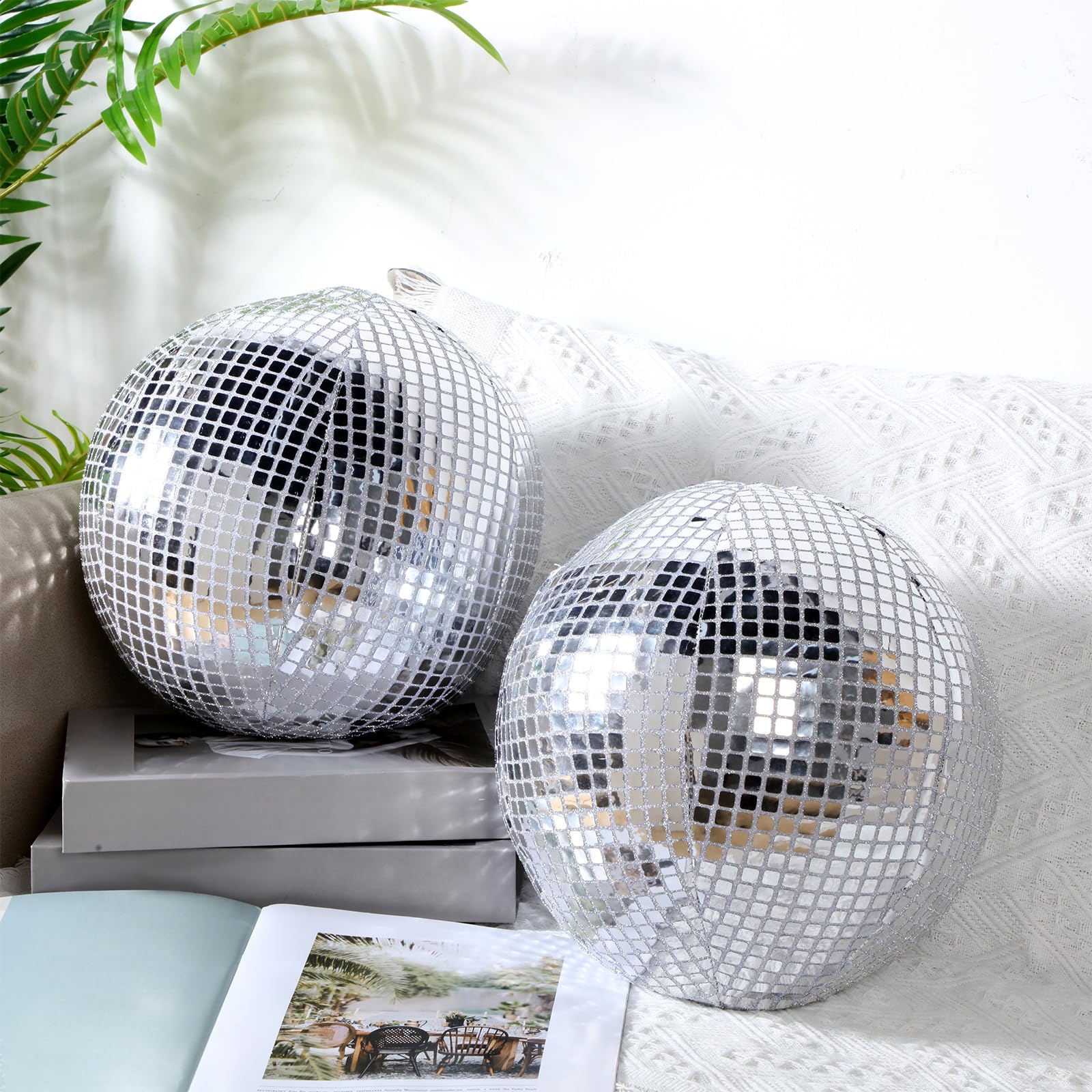 Photo 1 of GlikCeil 2 Pcs Disco Ball Pillows Decorative Sequin Throw Pillows for Birthday Gifts Bedroom Living Room Home Decor Funky Sphere(8 Inch,Silver)