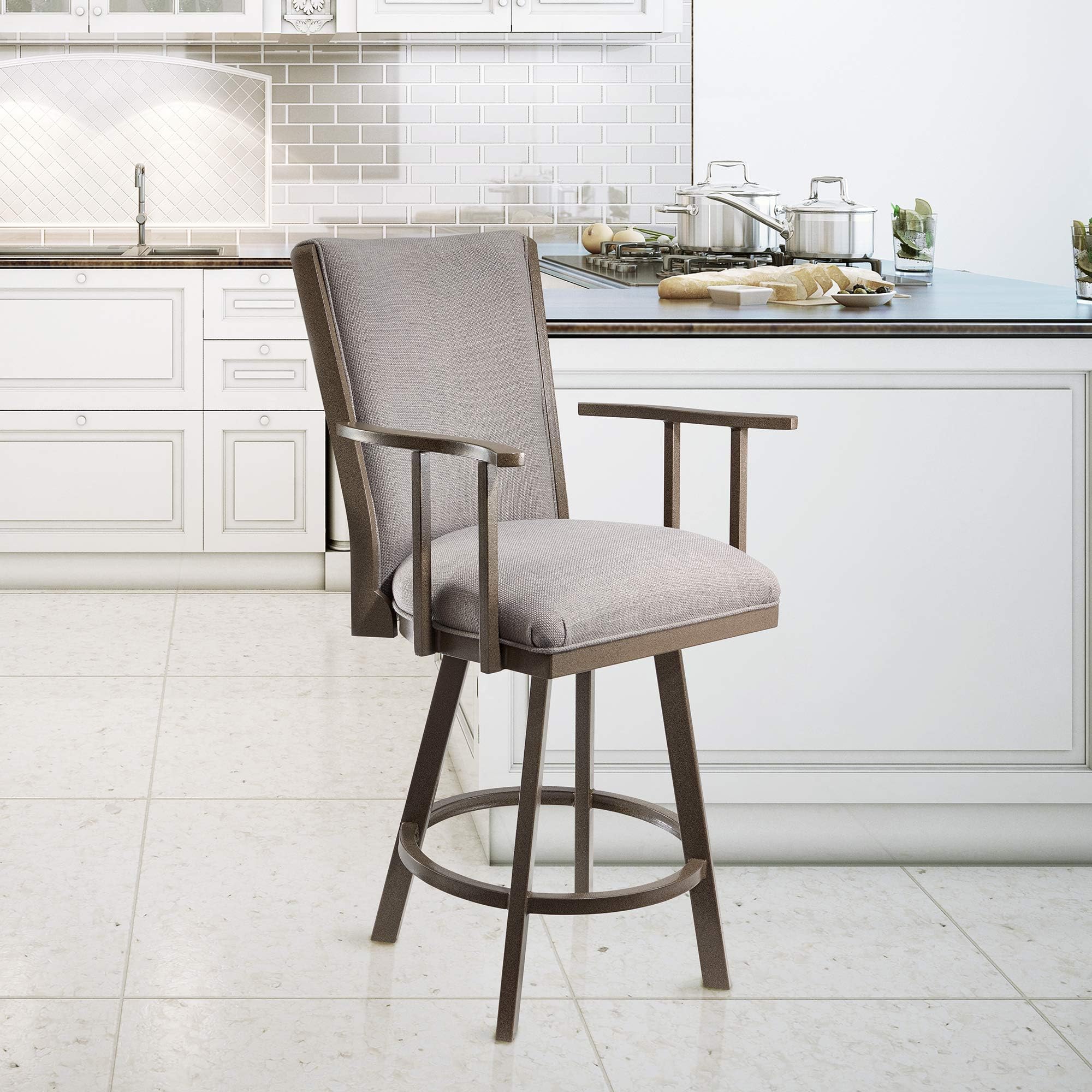 Taylor Gray Raymore 26" Counter Height Metal Swivel Barstool in Loft Grey Fabric and Mocha Grey Finish