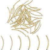 PH PandaHall 60pcs 18K Gold Tube Spacer Beads - 3 Styles Curved Noodle & Long-Lasting Brass Twist Beads for Memory Wire Necklace & Bracelet Jewelry Making - 30/35mm