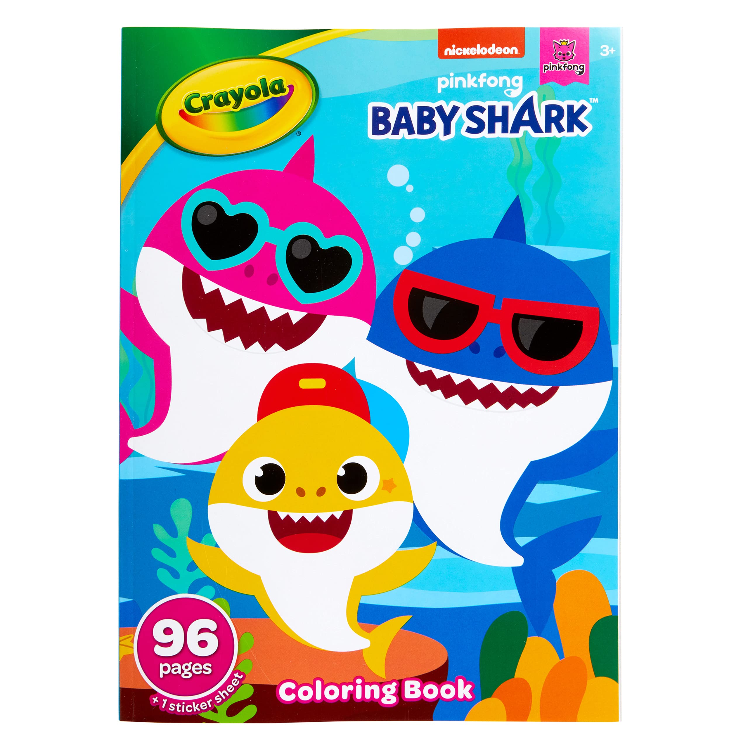 Crayola Baby Shark Coloring Book with Stickers, Gift for Kids, 96 Pages, Ages 3, 4, 5, 6