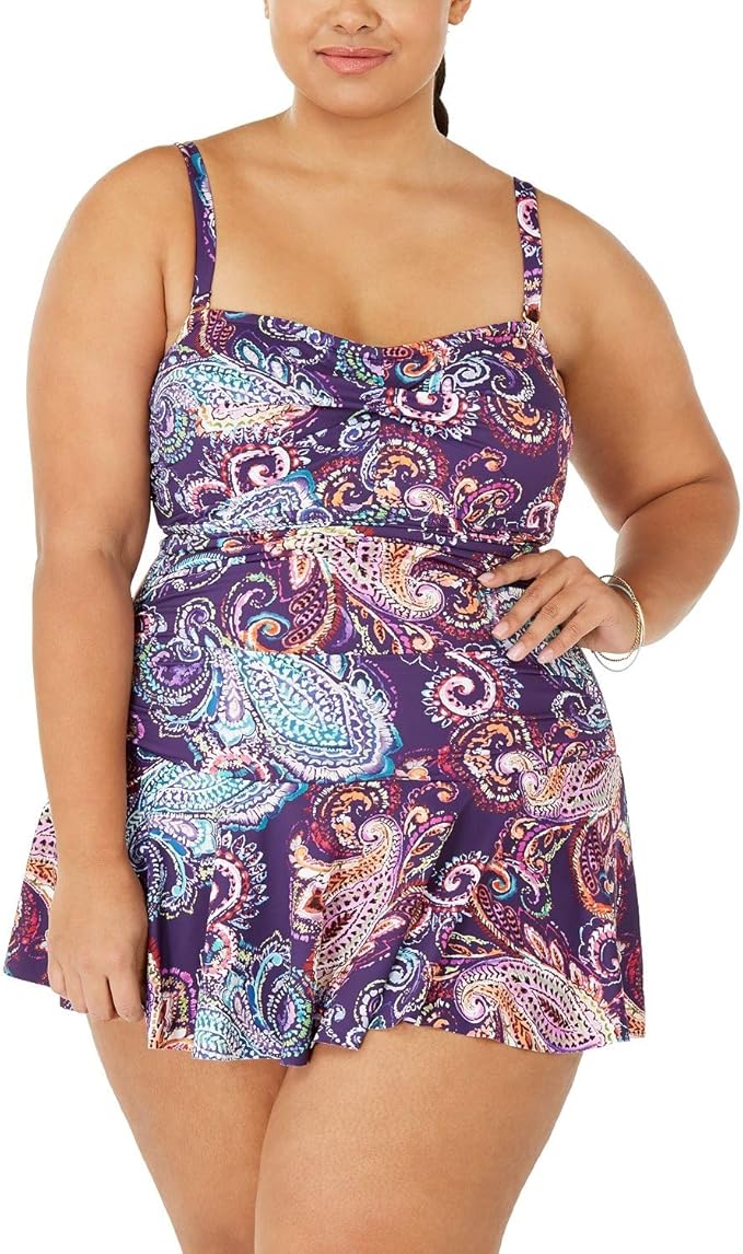 LAUREN RALPH LAUREN Women's Plus Size Captiva Paisley Swim Dress in Eggplant at Amazon Womenâs 