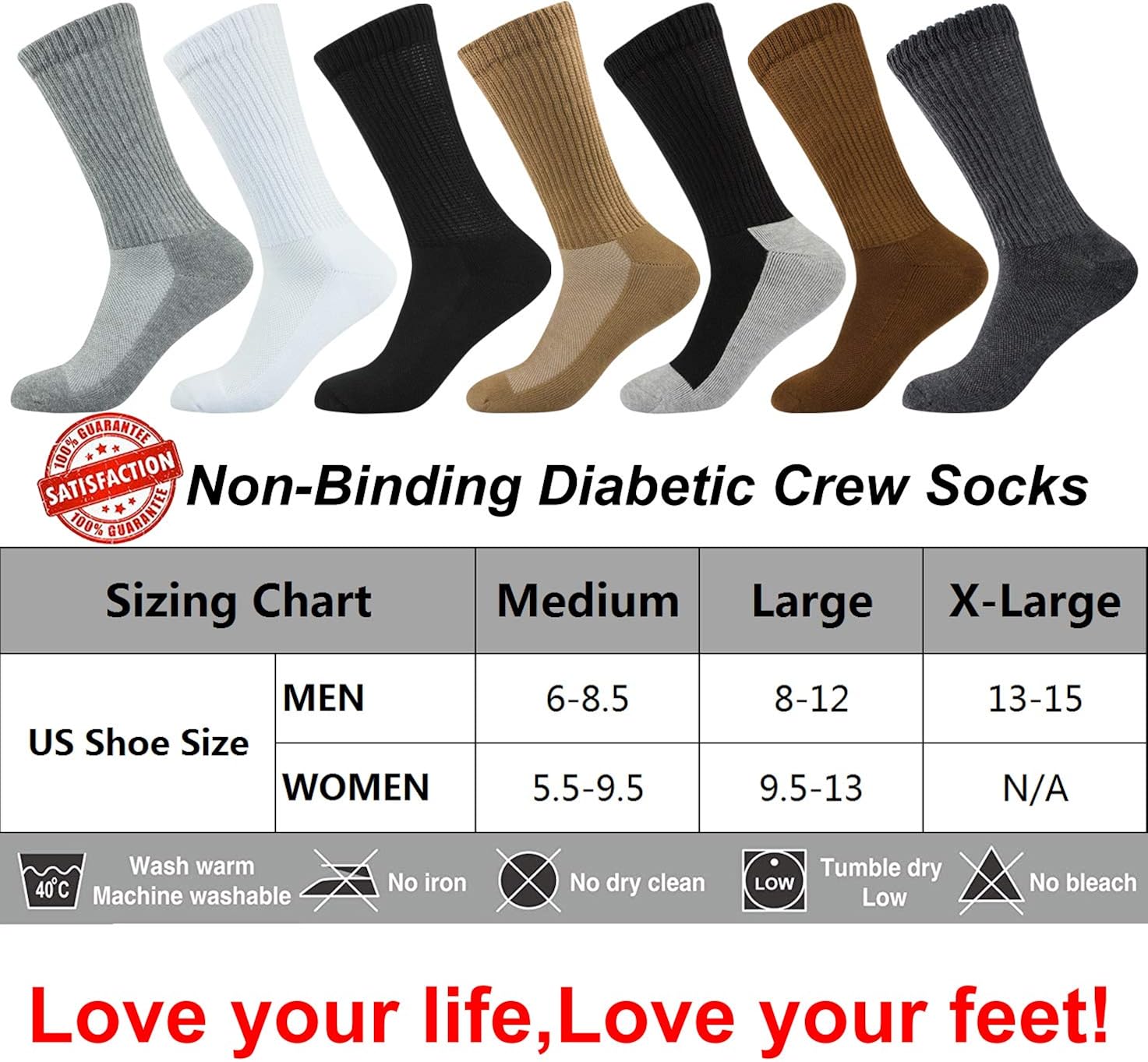 Well Knitting Diabetic Socks for Men & Women Non-Binding Top Crew Socks Quarter Socks 4 Pairs: Clothing