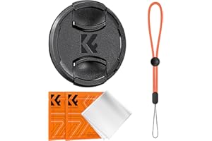 K&F CONCEPT 49MM Lens Cap Snap-on Front Camera Lens Cover + Orange Elastic Lens Cap Keeper + 2 Cleaning Cloth Compatible with