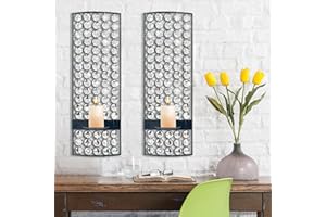 SXNZEQUNZE 5.9 * 16.5 Inch Rhinestone Candle Sconces Sparkling Crystal Bling Diamonds Metal Wall Candle Holder for Living Room Bedroom Home Decor Party Wedding Wall Decoration Set of 2 Black