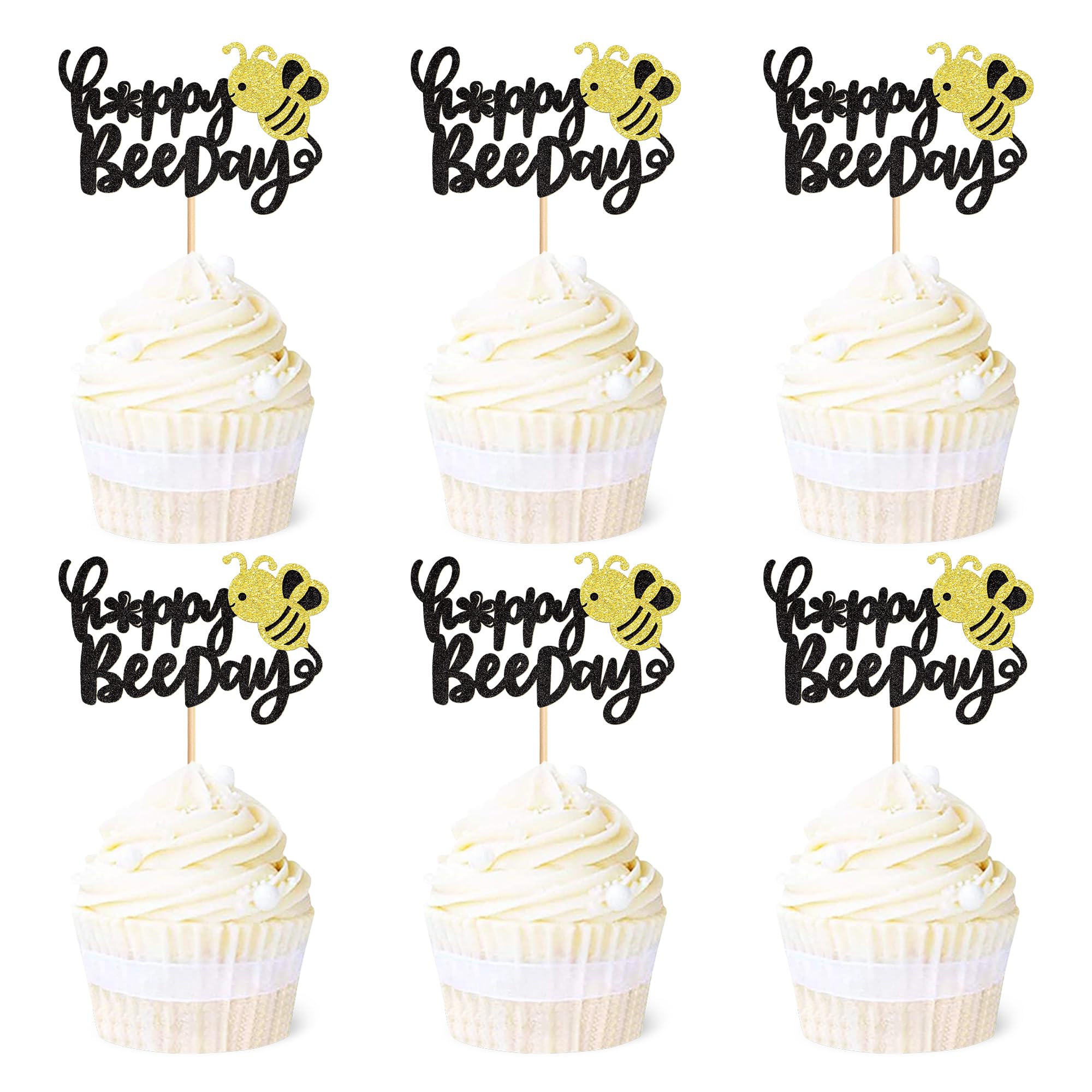 Photo 1 of Ercadio 24 Pack Happy Bee Day Cupcake Toppers Honeycomb Bee Cupcake Picks bees Cake Toppers for Bee Theme Birthday Baby Shower Party Kids Cake Decoration Bee Happy